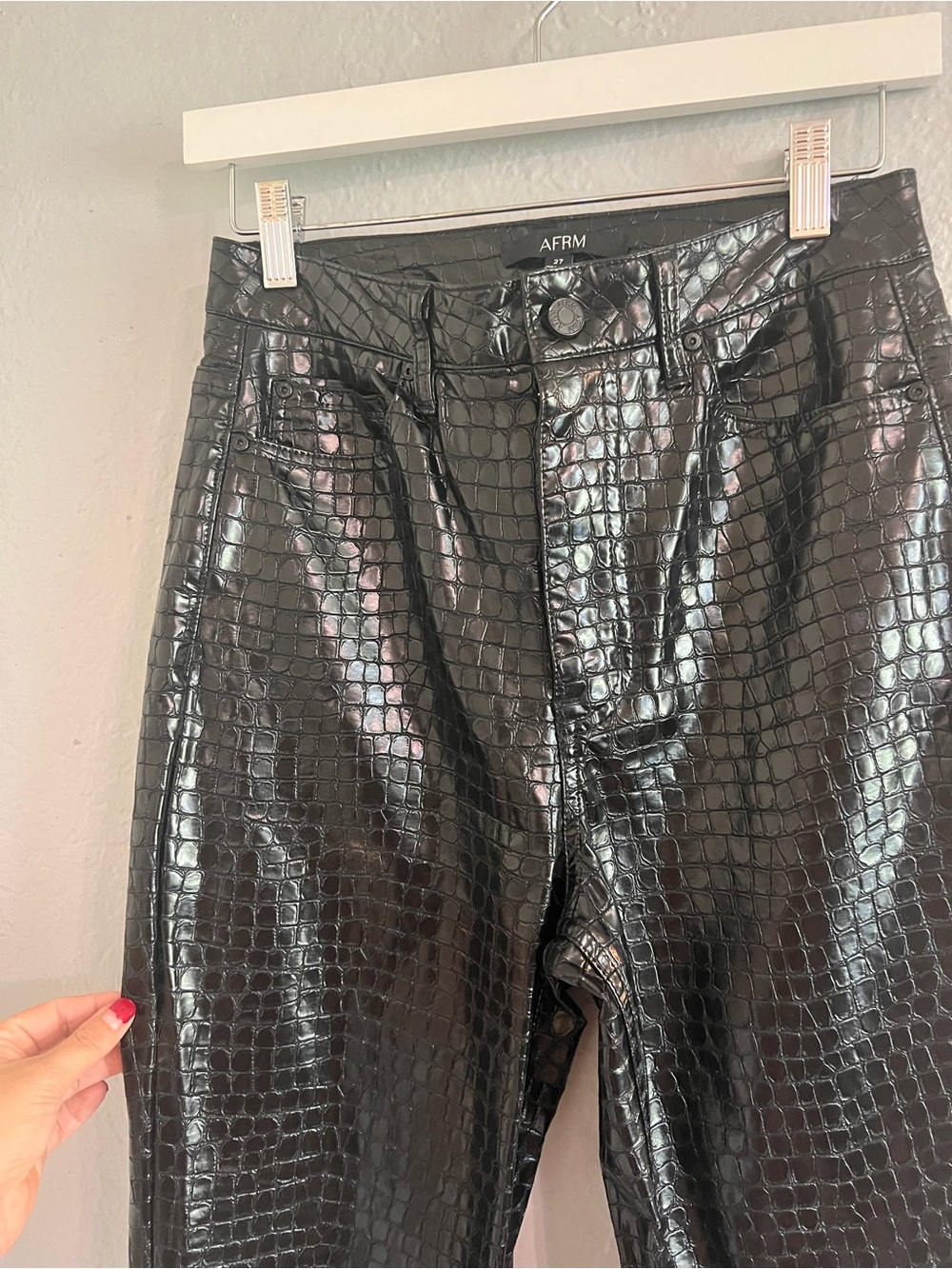 AFRM Black Faux-Croc Straight Leg Pants